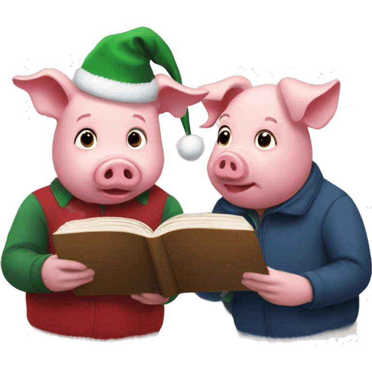 Christmas pig small reading with two boys emoji