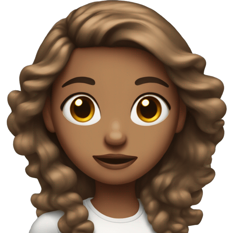 Girl with blue eyes and brown with a bouncy blow out hair  emoji