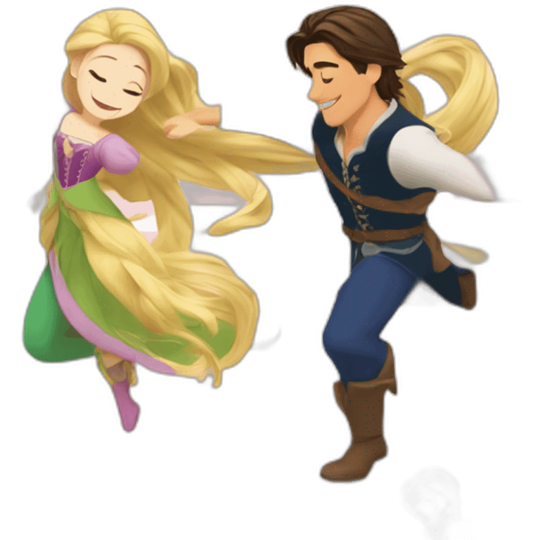 Rapunzel and Flynn Rider dancing anime style emoji