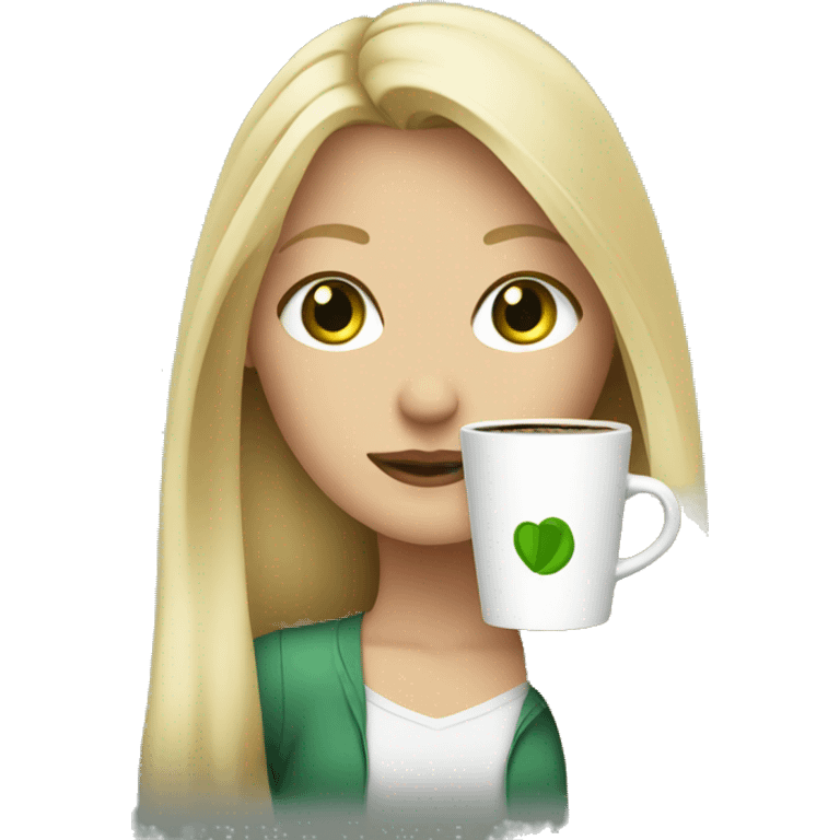 long blonde hair green eyed girl holding coffee emoji