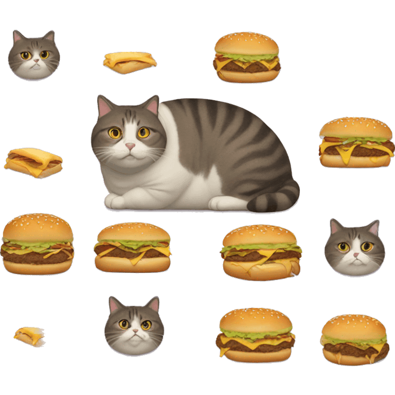 Fat cat in a sweater eating a cheeseburger  emoji