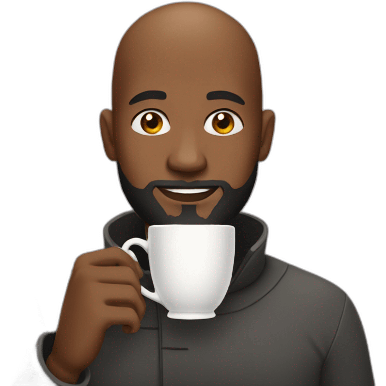 Black bald man with a beard drinking tea emoji