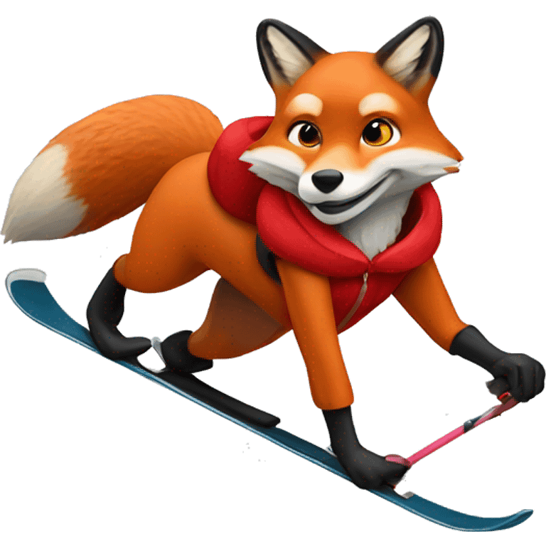 red fox skiing with cool red style emoji