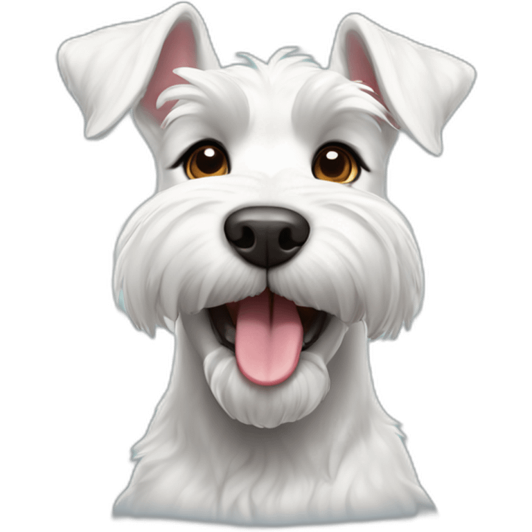 Cute White Schnauzer with tongue out smiling emoji