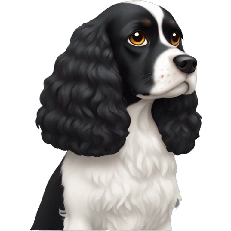 Small completely black king spaniel with white on chest emoji