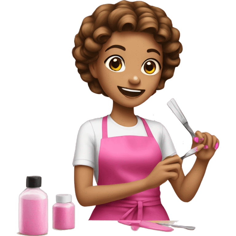 girl doing nails in pink apron emoji