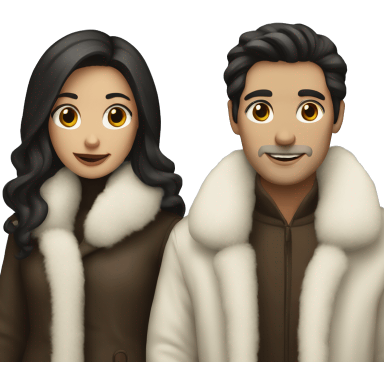 Dark haired White couple in long fur coats emoji