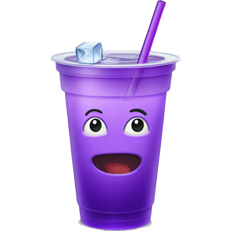 Realistic plastic cup and lid with Transluscent purple soda and large ice cubes inside and one straw through the top of the lid. emoji