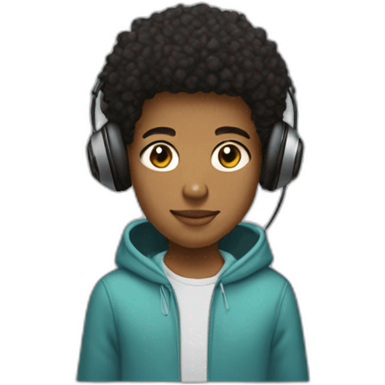 a teenager with short afro hair and a side fade wearing a hoodie and headphones emoji