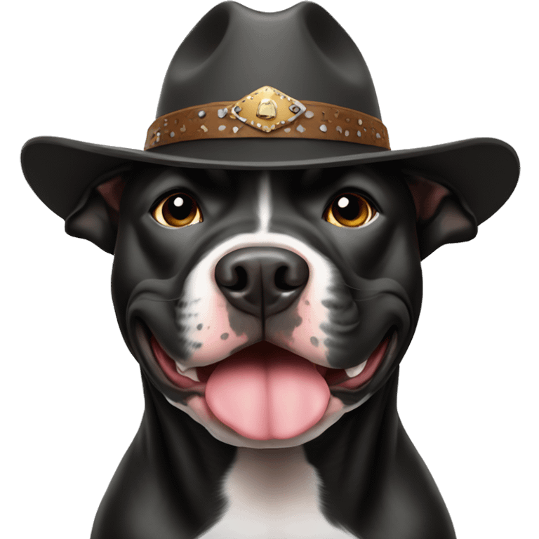 Black pitbull wearing cowboy hat emoji