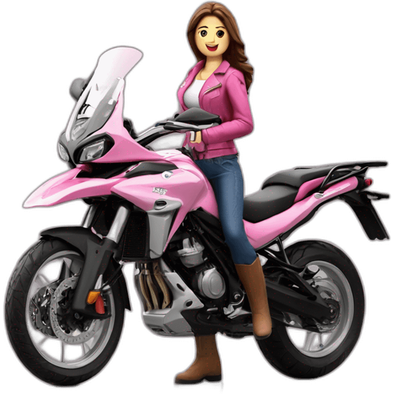 Moto benelli trk 502X color rosa con mujer conductora emoji