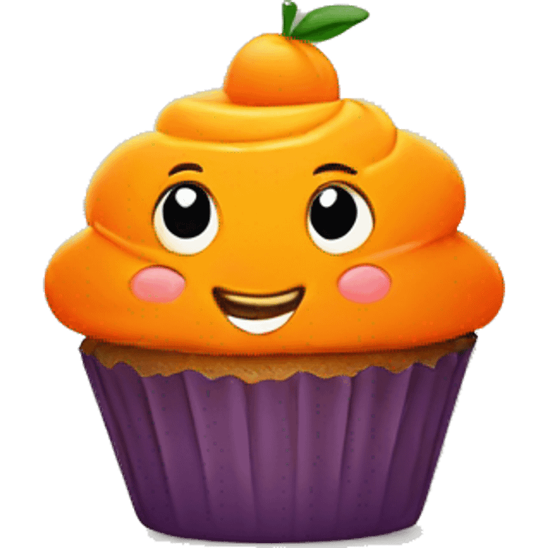 Orange cupcake with a happy face  emoji