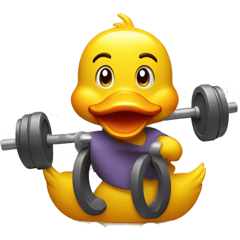 a sitting rubber duck lifting weights, side view emoji