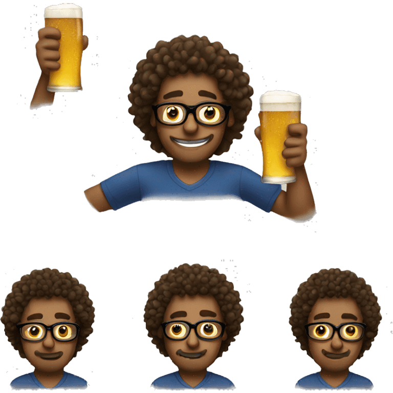 Man drinking beer with glasses and curly hair emoji