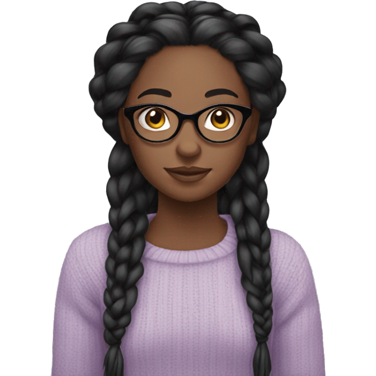 pretty black girl with glasses and long black braids with a light purple sweater emoji