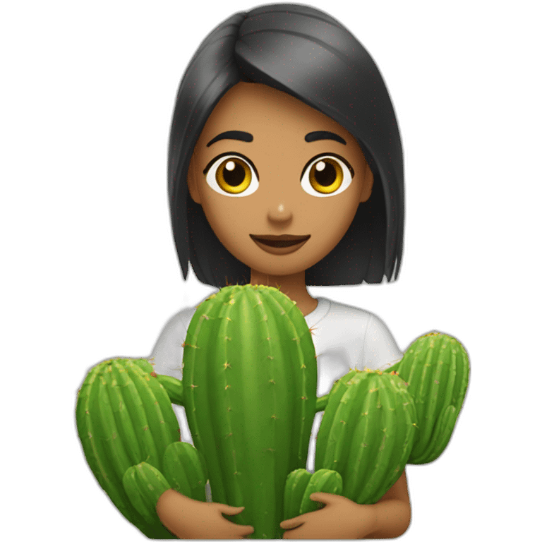 Femme qui tient trois cactus emoji