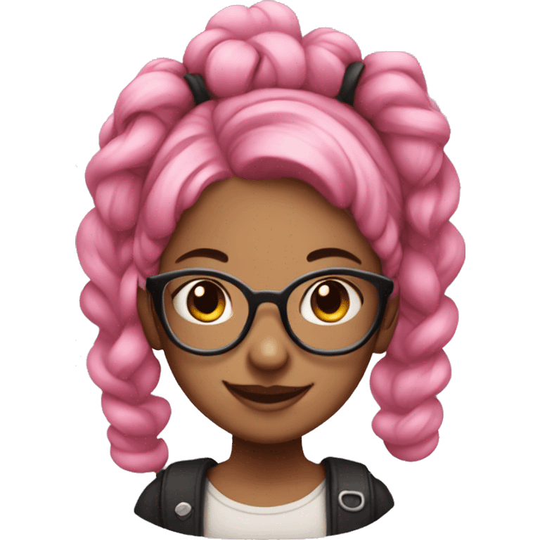 Smiling pink hair girl with glasses and space buns emoji