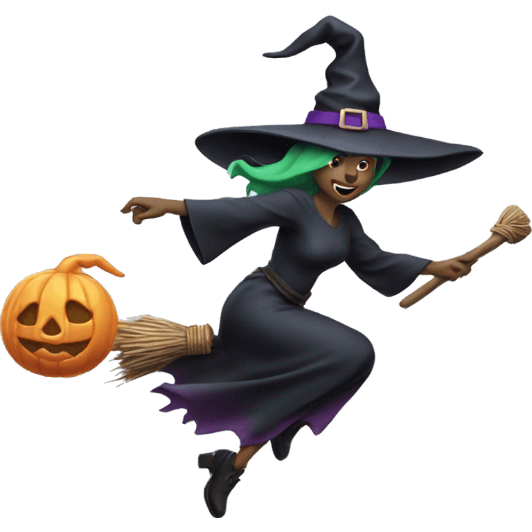 witch, flying to the left on a broom, throwing candy. emoji