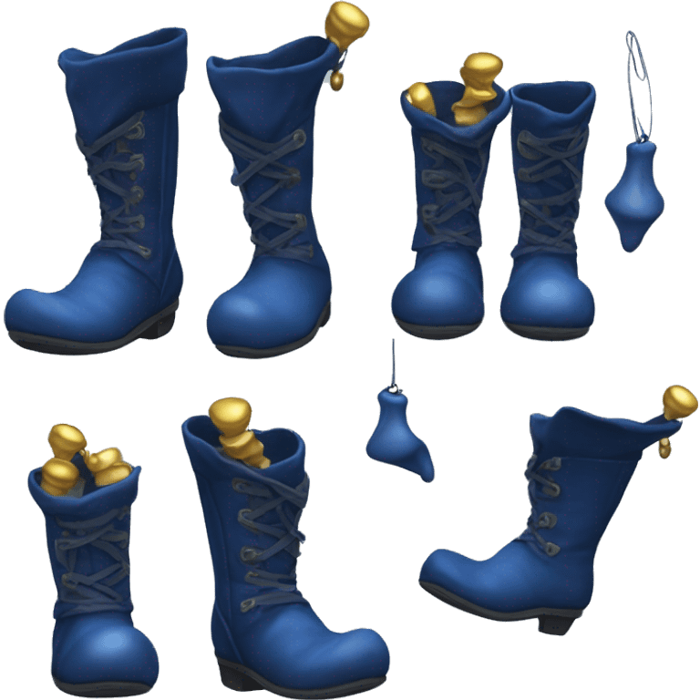 Realistic isolated dark blue elf boots with bells. emoji