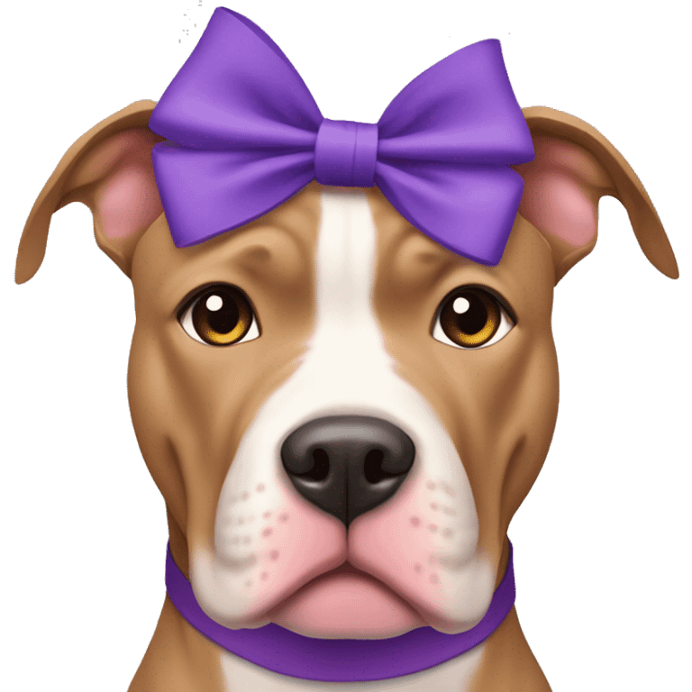 Light brown pitbull with cropped ears and purple bows emoji