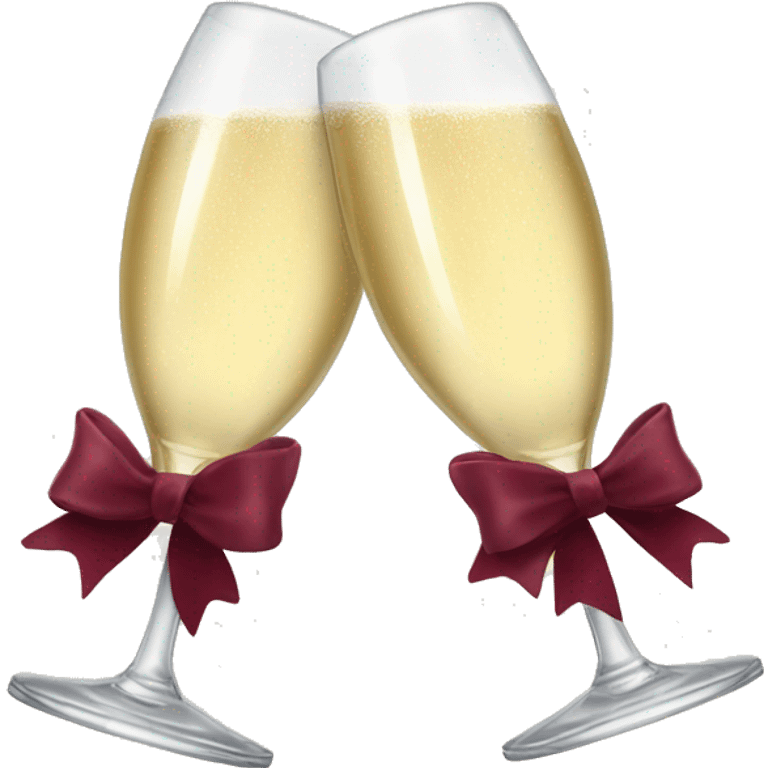 Two glasses of champagne cheering with burgundy bows emoji