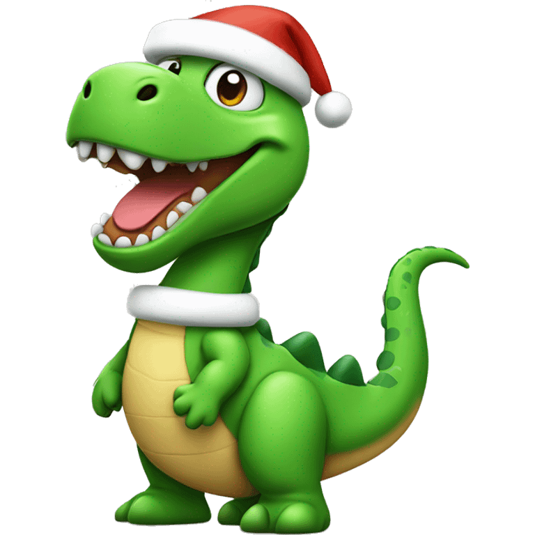 happy green dino wearing santa hat emoji