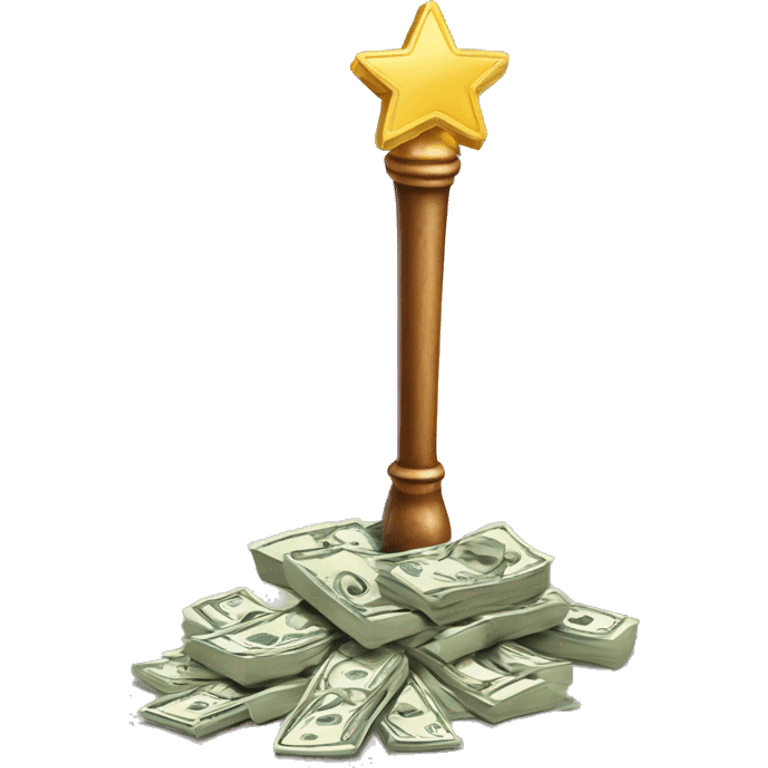 a magician's wand pointing to a pile of money emoji