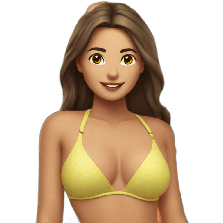 Mujer en bikini sosteniendo flor de María emoji