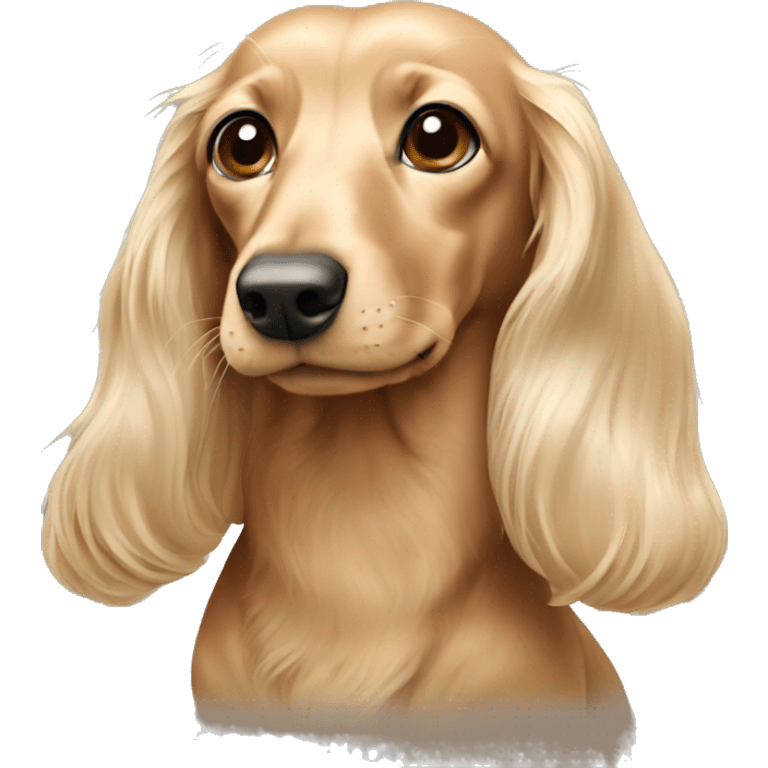 Light Beige color long hair long face small eye dachshund full body  emoji