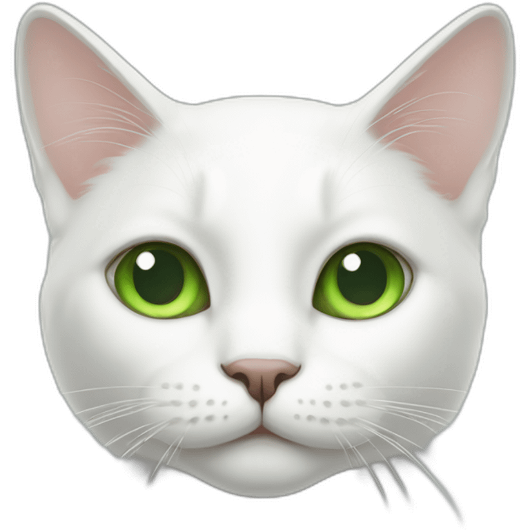 White cat with green ear and nose emoji