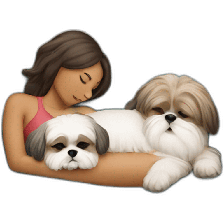 Human woman and shih tzu dog sleeping on couch emoji