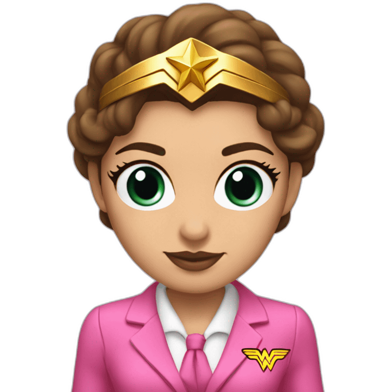 Wonder Woman wearing a pink business suit instead of superhero costume with no mask, headband or emblem  emoji