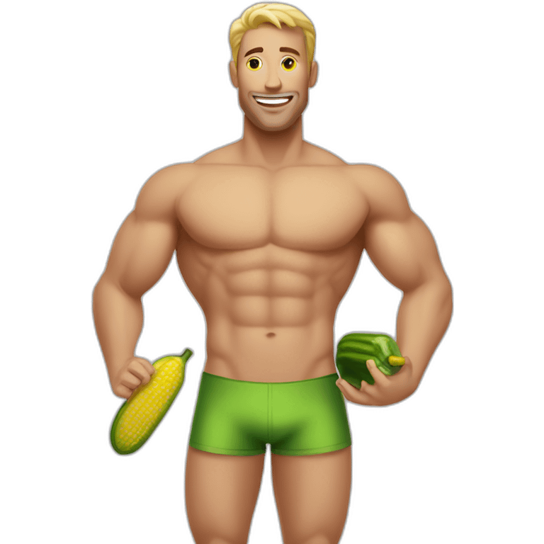 Fit-male-in-bikini-bites-a-pickle emoji