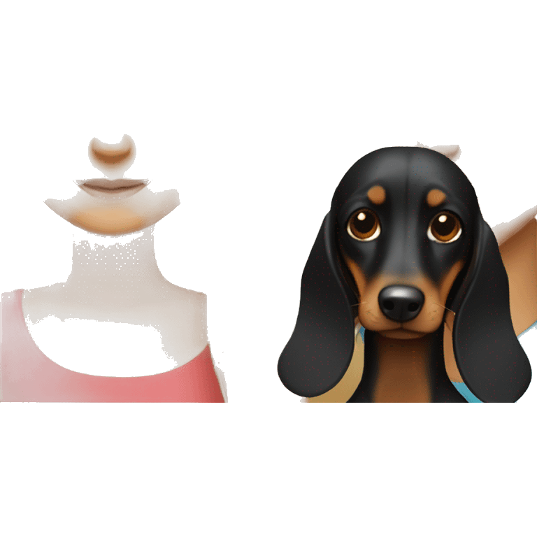 Blonde Girl and dark hair boy with long haired dachshund emoji