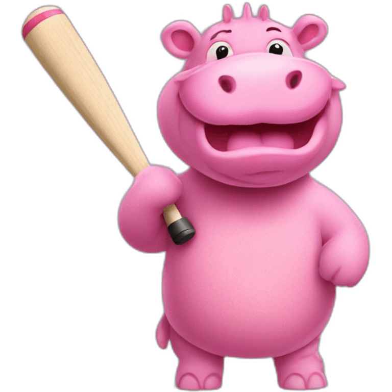 pink hippo with cricket bat emoji