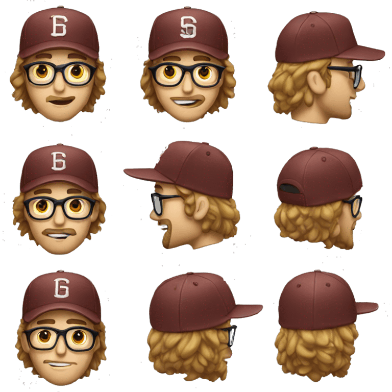 man with baseball cap, long hair, glasses and beard emoji