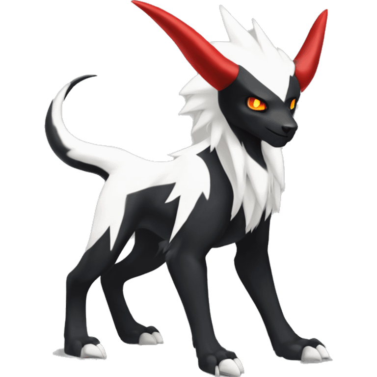 Black Cool Edgy Absol-Houndoom-Luxray Fakémon Digimon with Red and white Edgy markings, full body, outlined emoji