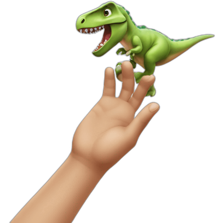 A hand grabbing a dinosaour emoji