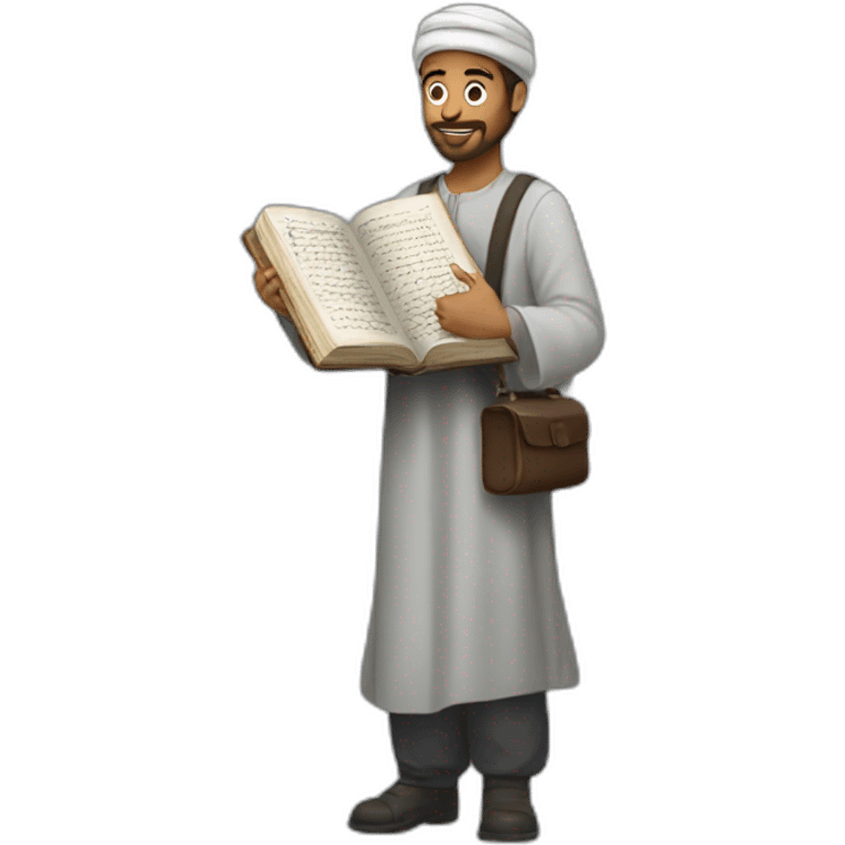 a man carrying the quran in his hand emoji