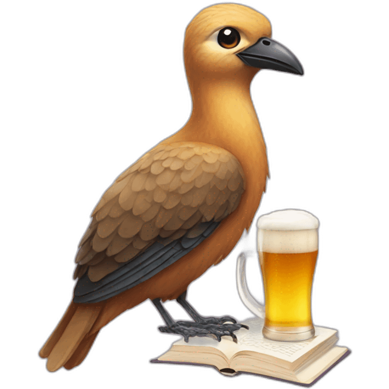 Bird with beer and book emoji