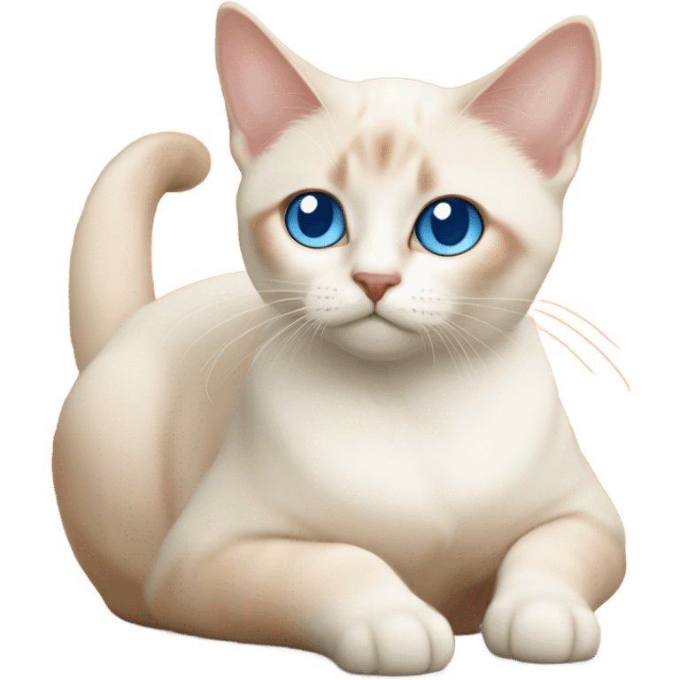 fat flame point Siamese, white fur with orange accents and blue eyes ￼ emoji