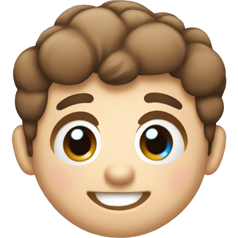 A kawaii emoji with a big smiling face, eyes sparkling with joy and cheeks puffed out. Suit and tie, brown hair, blue eyes emoji