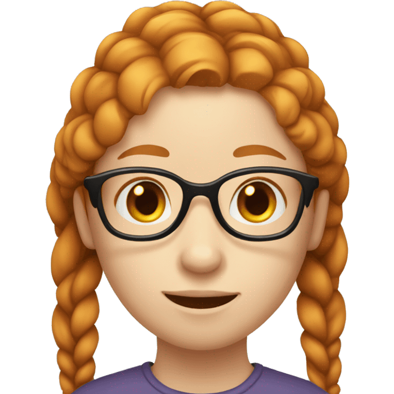 emoji of a ginger girl with pale skin and brown eyes and a braid and glasses emoji