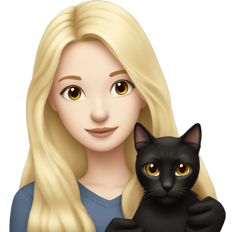 pretty woman with pale skin, very long blonde hair  hugging a black cat emoji