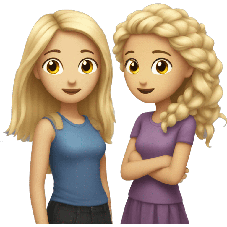 Two best friends a short haired girl and a Long haired girl  emoji