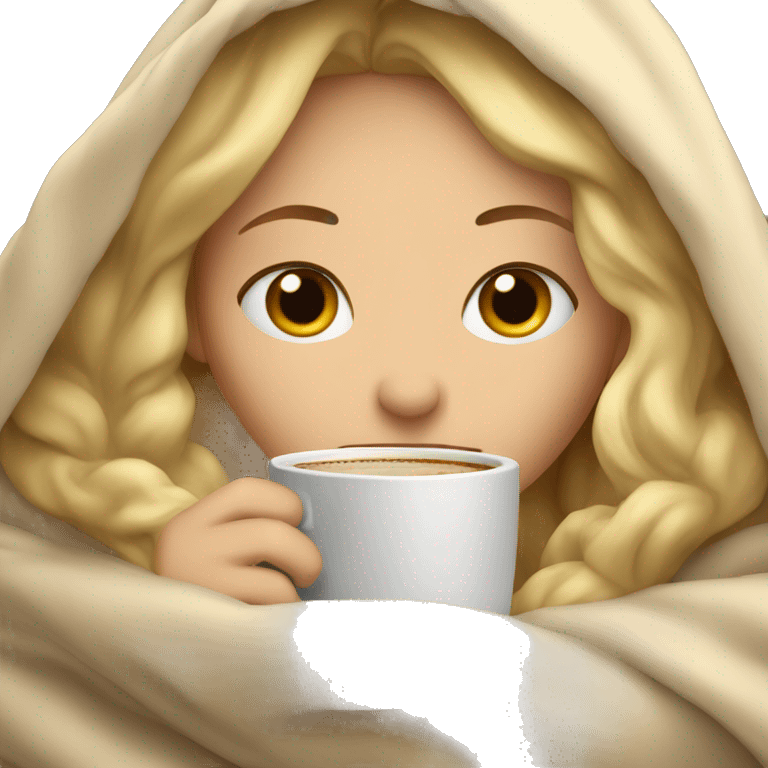 blonde girl inside a blanket sipping coffee eyes closed emoji