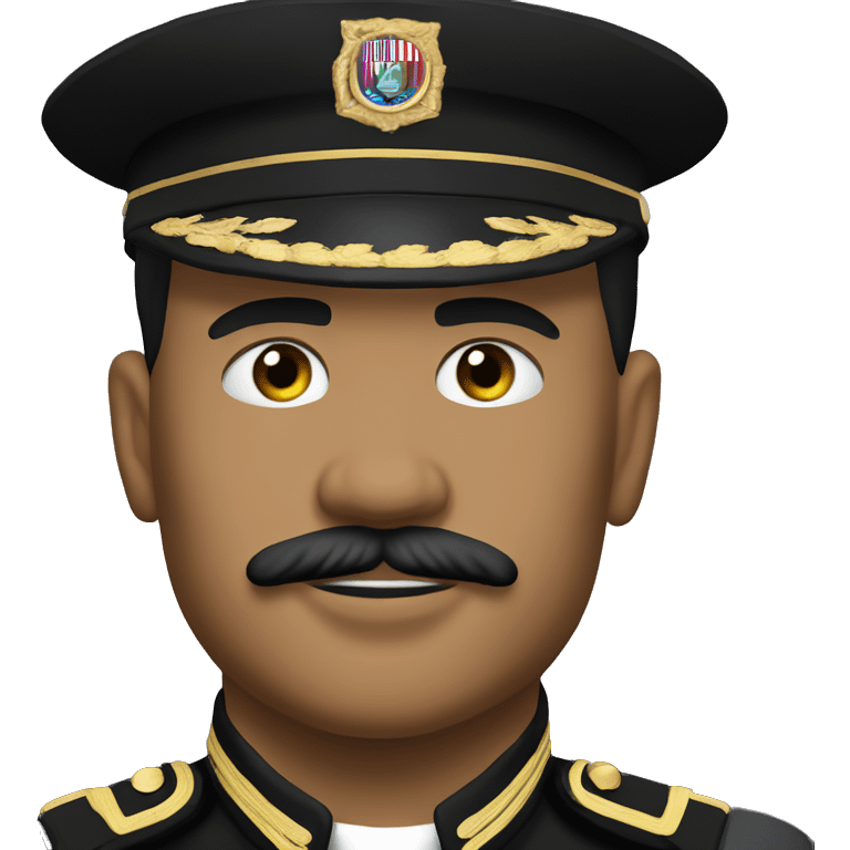 Military man with upper lip mustache and he in in a black hat and black uniform with no flag but medals in it  emoji