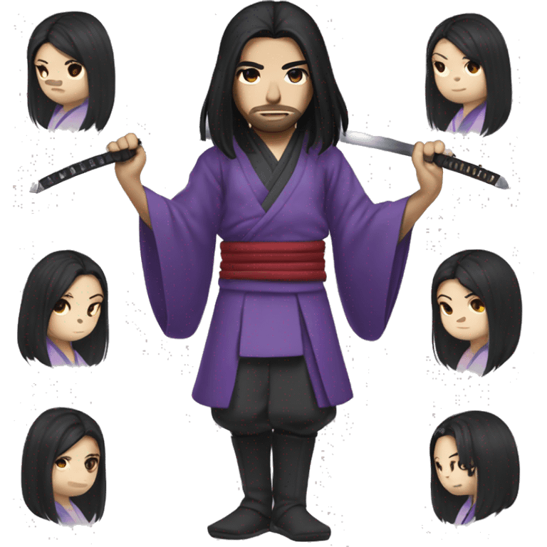 Samouraï japanese long black hair and purple eyes emoji