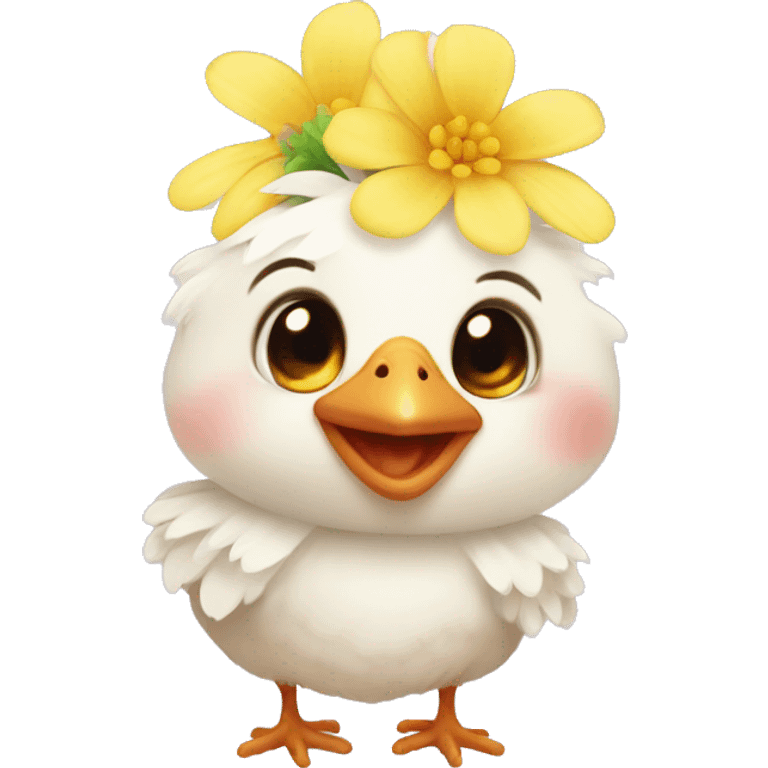 Cute small baby chicken with a flower on its head emoji