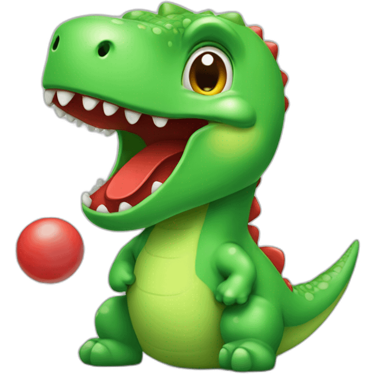 cute green dinosaur with a red candy emoji